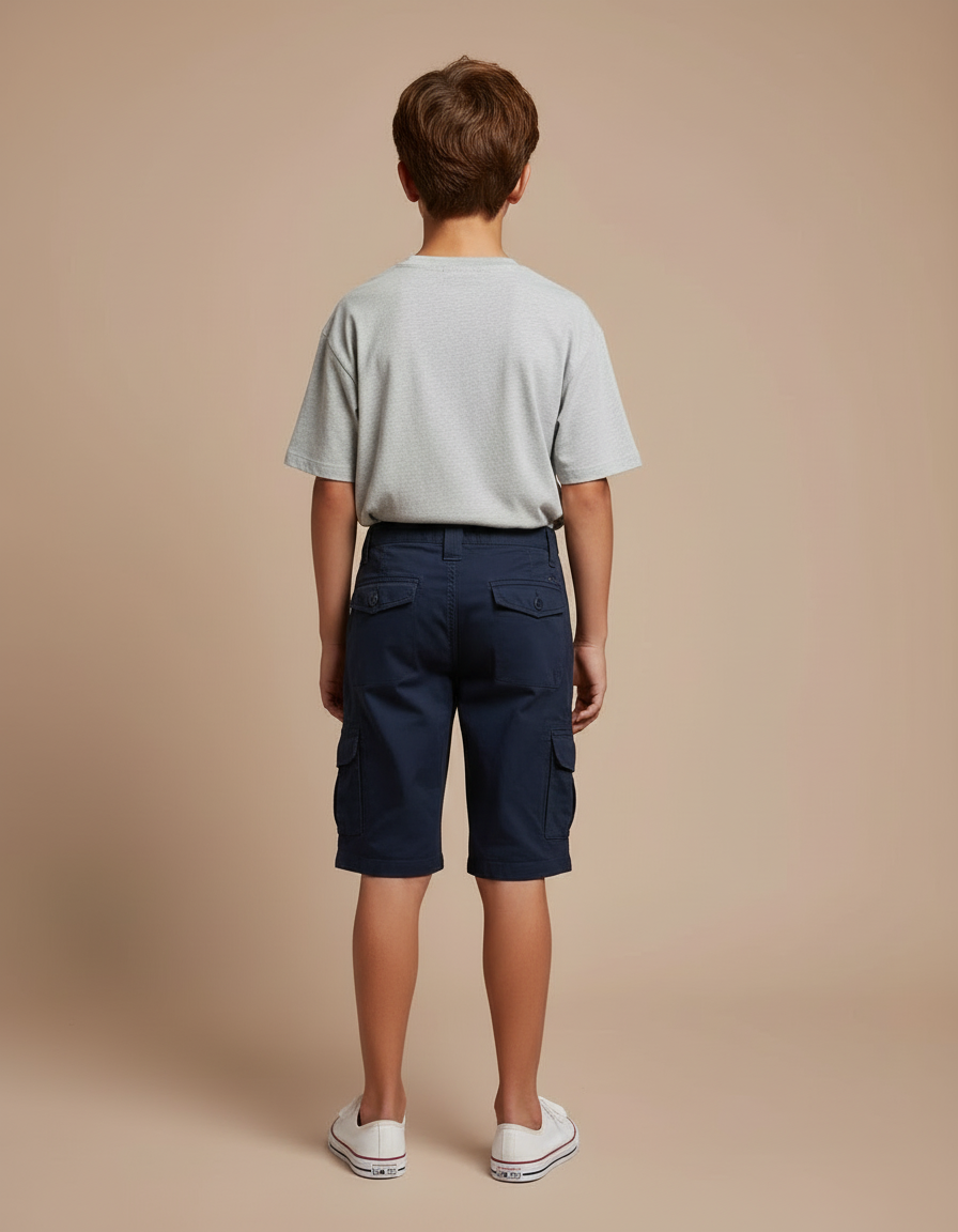 Pantalon Cargo Bleu Marine Coton Multipoches Garçon Décontracté - Toile - vue 2