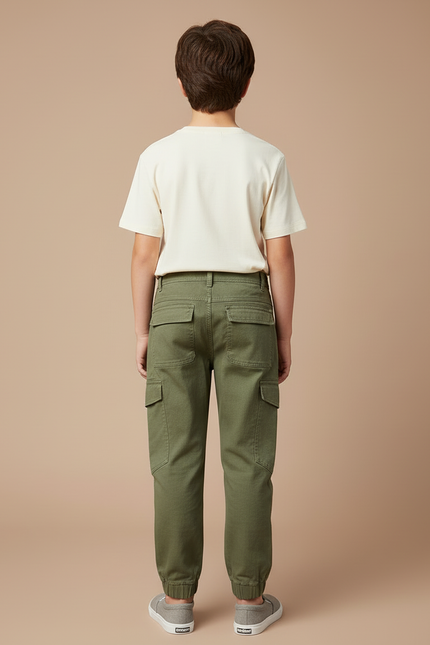 Pantalon Cargo Vert Kaki Coton Enfant Poches - vue 2