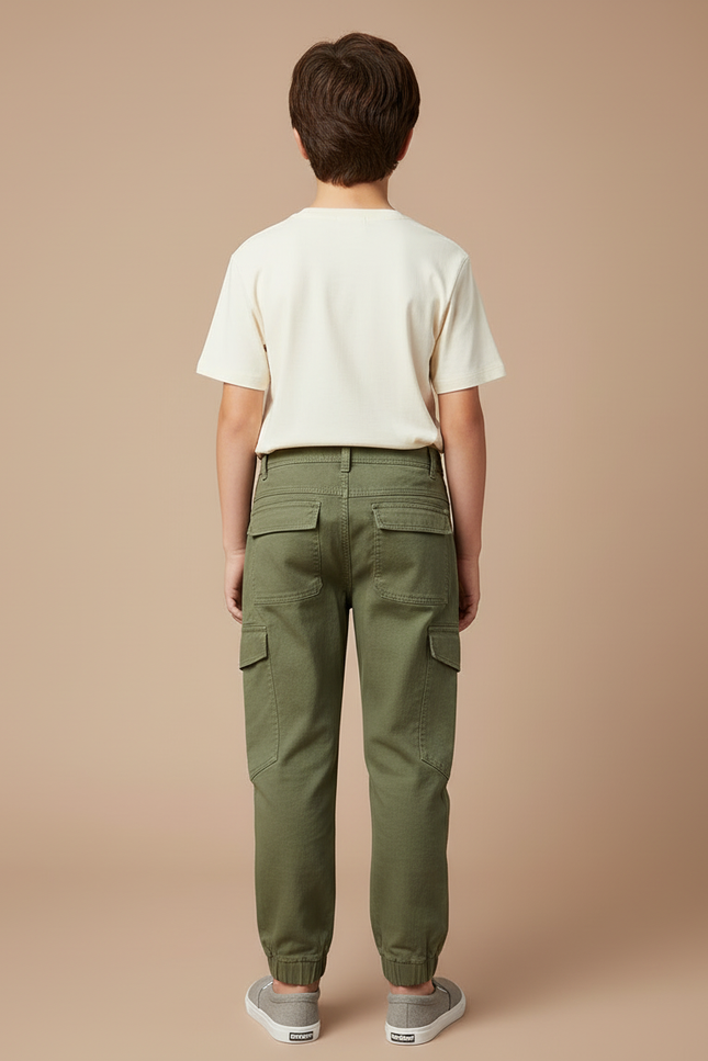 Pantalon Cargo Vert Kaki Coton Enfant Poches - vue 2