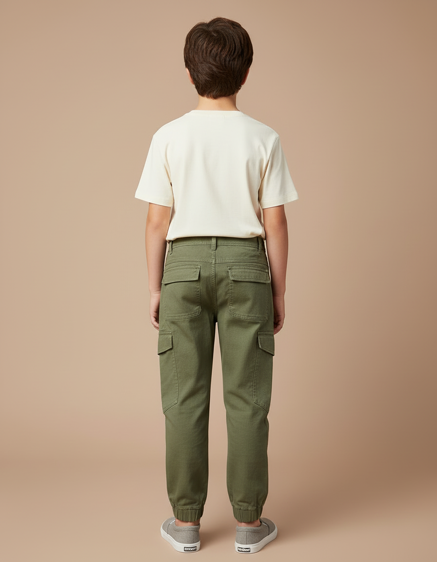 Pantalon Cargo Vert Kaki Coton Enfant Poches - vue 2