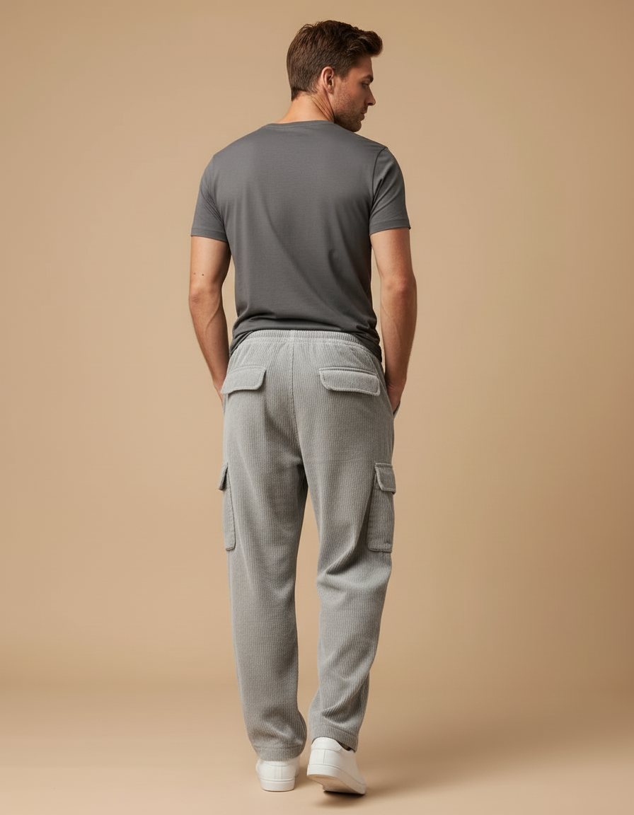 Pantalon Cargo Velours Côtelé Homme - Gris Cordé - vue 2
