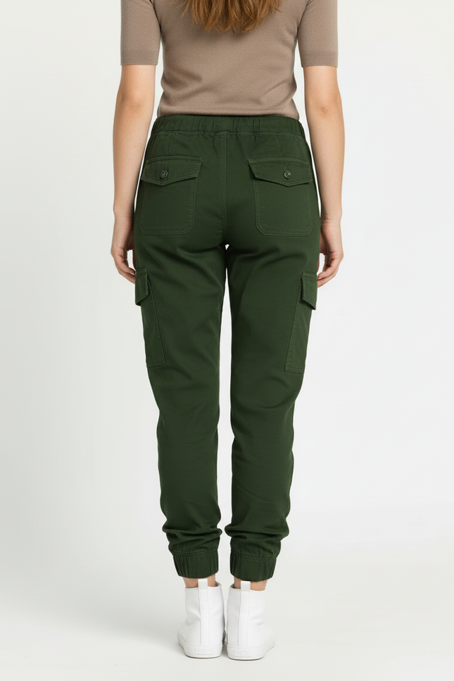 Pantalon Cargo Vert Kaki Femme Cordon Élastique - Gabardine - vue 2