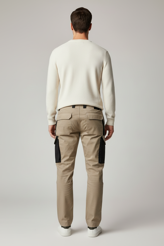 Pantalon Cargo Kaki Droit Multipoches Bicolore Décontracté - Gabardine - vue 2