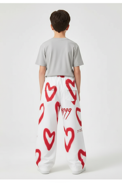 Pantalon Cargo Blanc Ample Coeurs Graffiti Garçon - Toile - vue 2