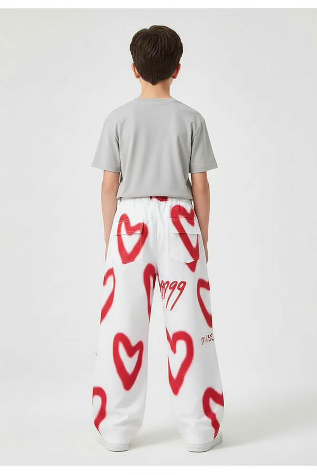Pantalon Cargo Blanc Ample Coeurs Graffiti Garçon - Toile - vue 2