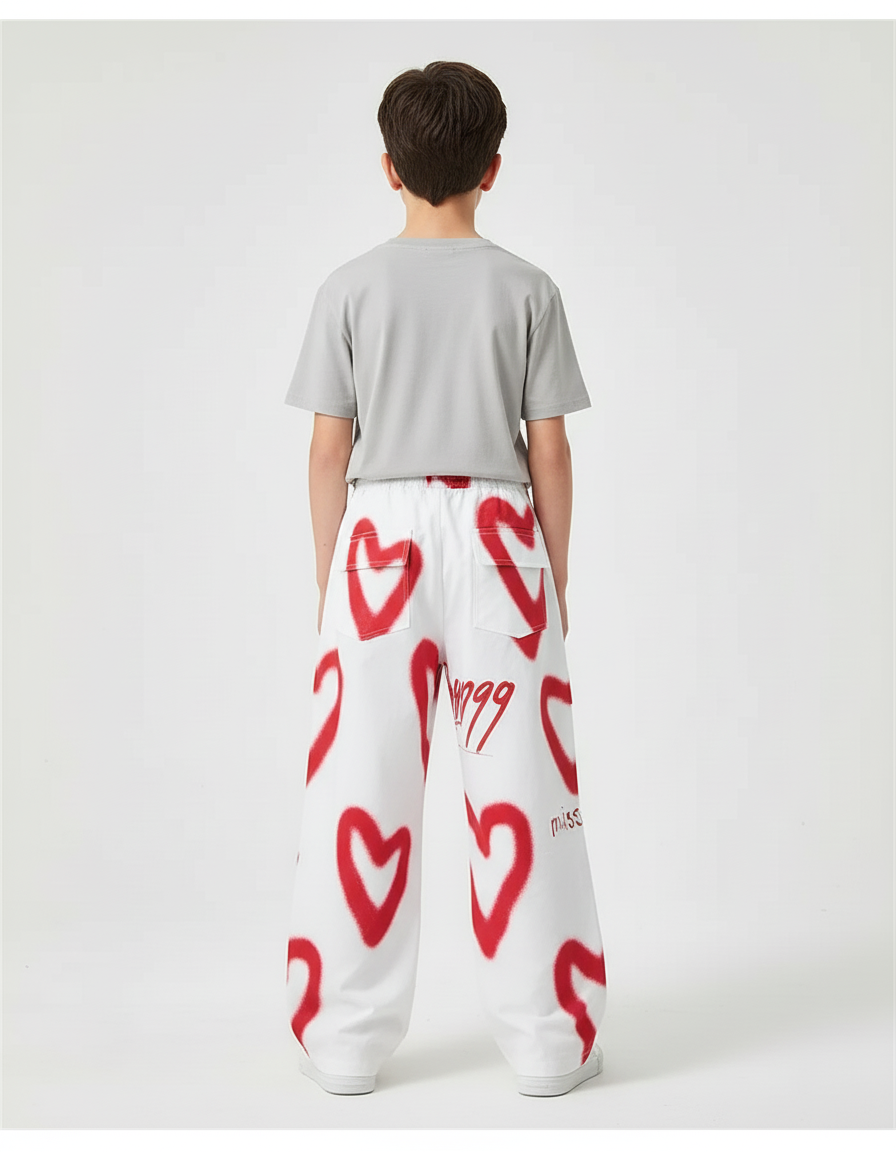 Pantalon Cargo Blanc Ample Coeurs Graffiti Garçon - Toile - vue 2