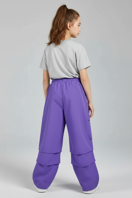 Pantalon Cargo Violet Ample Poches Fille Streetwear - Polyester - vue 2