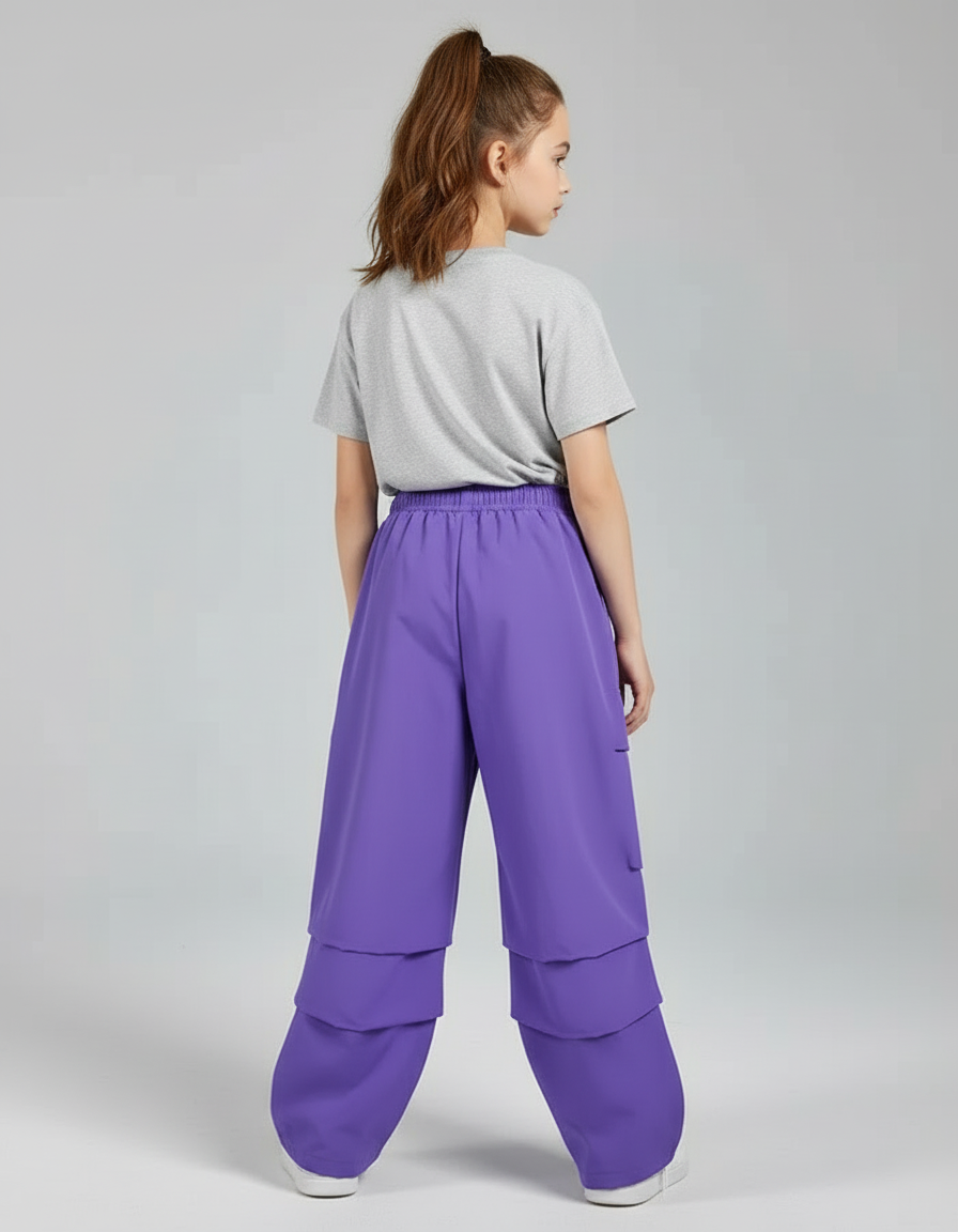 Pantalon Cargo Violet Ample Poches Fille Streetwear - Polyester - vue 2