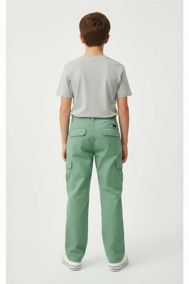 Pantalon Cargo Vert Coupe Droite Coton Enfant Décontracté - vue 2