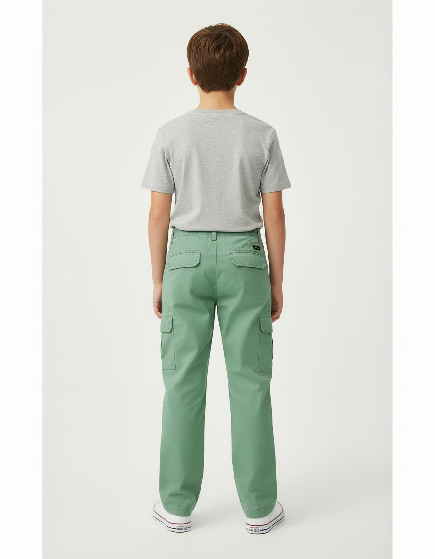 Pantalon Cargo Vert Coupe Droite Coton Enfant Décontracté - vue 2