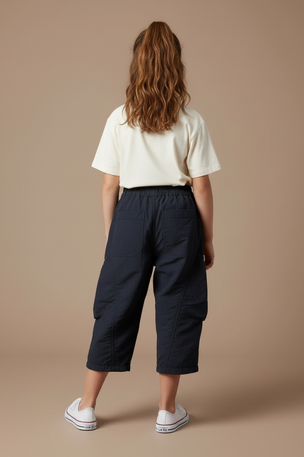 Pantalon Cargo Enfant Noir Ample Décontracté - Marine Polyester - vue 2