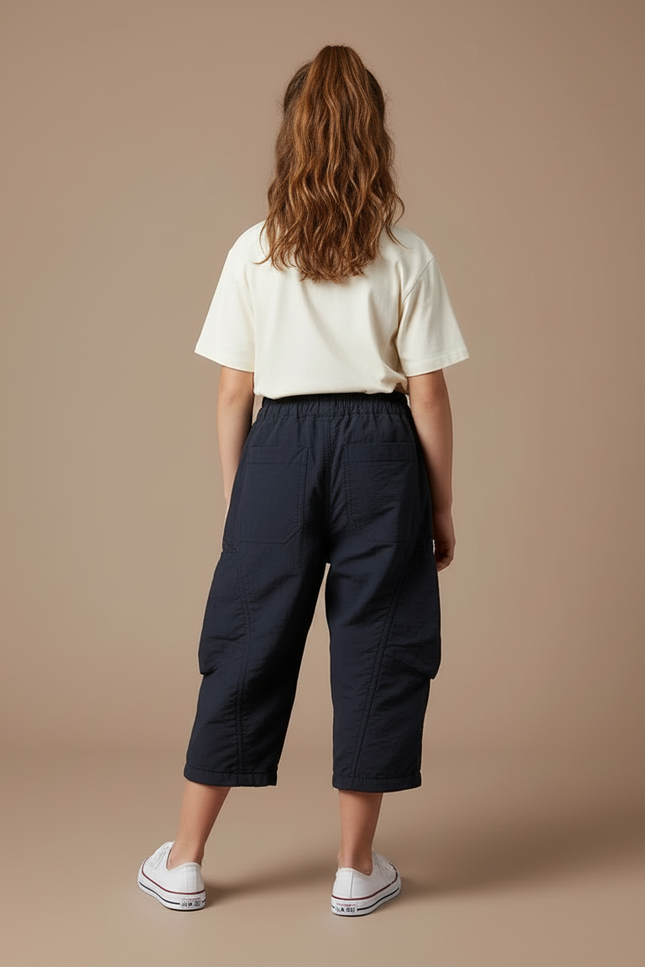 Pantalon Cargo Enfant Noir Ample Décontracté - Marine Polyester - vue 2