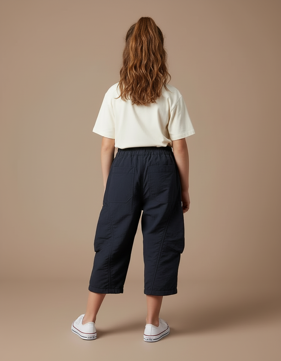 Pantalon Cargo Enfant Noir Ample Décontracté - Marine Polyester - vue 2
