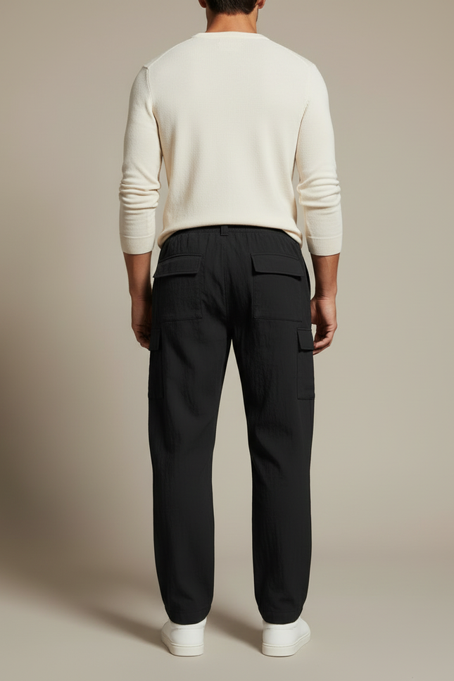 Pantalon Cargo Noir Léger Décontracté Multipoches Cordon - Polyester - vue 2