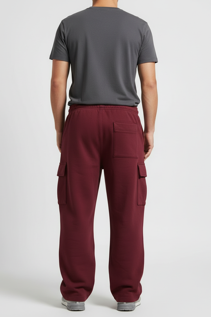 Pantalon Cargo Bordeaux Ample Molleton Motif Cœurs Décontracté - vue 2