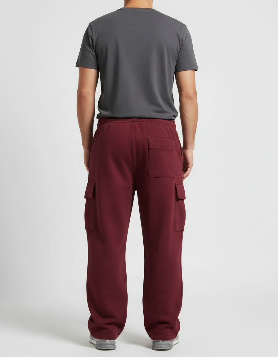 Pantalon Cargo Bordeaux Ample Molleton Motif Cœurs Décontracté - vue 2