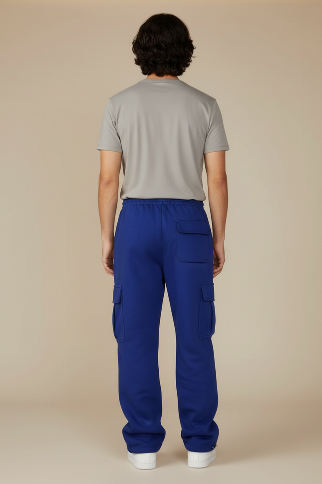Pantalon Cargo Bleu Royal Ample Molletonné Multi-Poches - vue 2