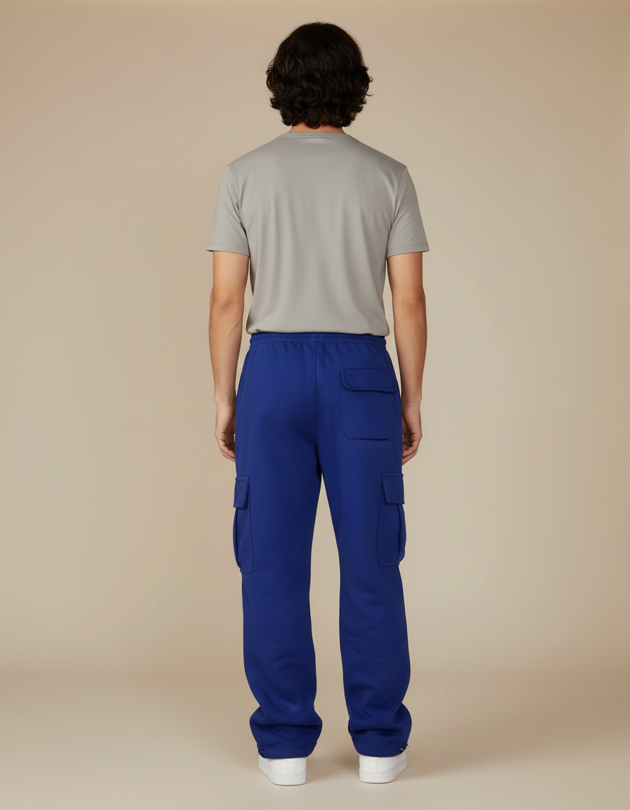 Pantalon Cargo Bleu Royal Ample Molletonné Multi-Poches - vue 2