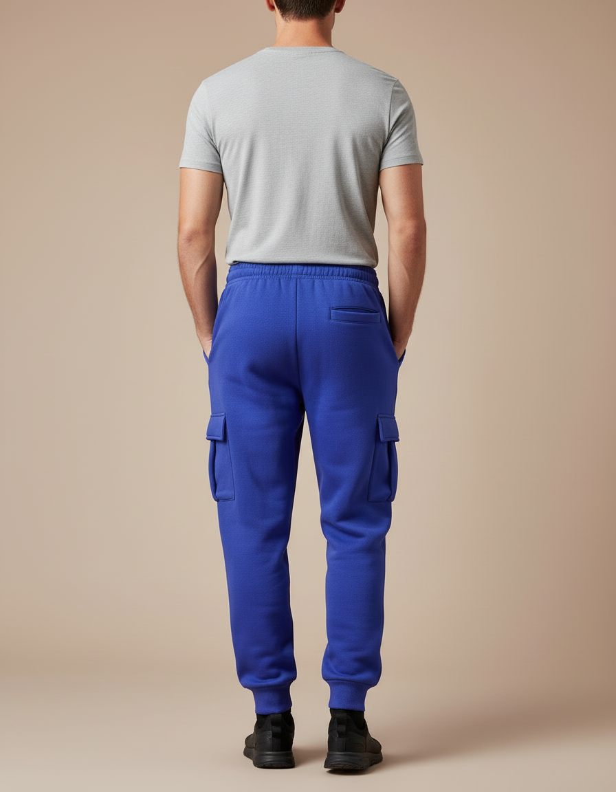 Pantalon Cargo Bleu Molletonné Ample Multipoches Homme - vue 2