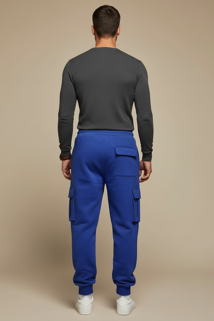 Pantalon Cargo Bleu Royal Molletonné Ample Multi-Poches Homme - vue 2
