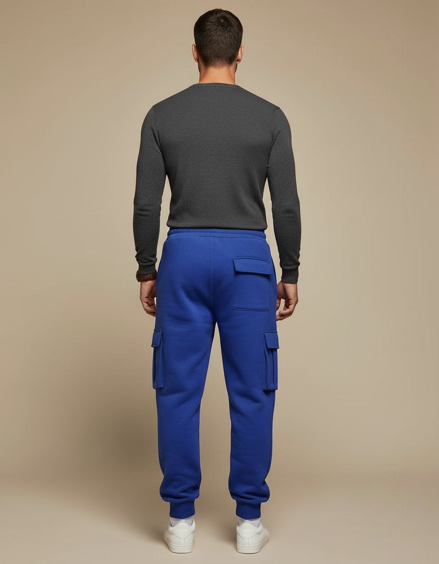Pantalon Cargo Bleu Royal Molletonné Ample Multi-Poches Homme - vue 2