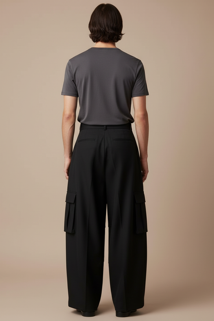Pantalon Cargo Taille Haute - Noir Gabardine - vue 2