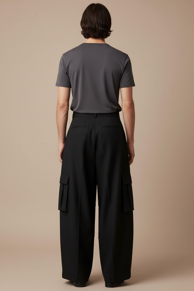 Pantalon Cargo Taille Haute - Noir Gabardine - vue 2