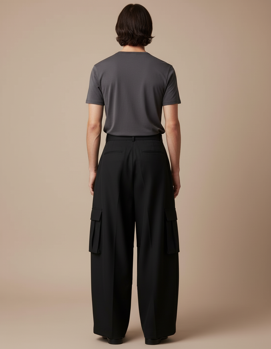 Pantalon Cargo Taille Haute - Noir Gabardine - vue 2