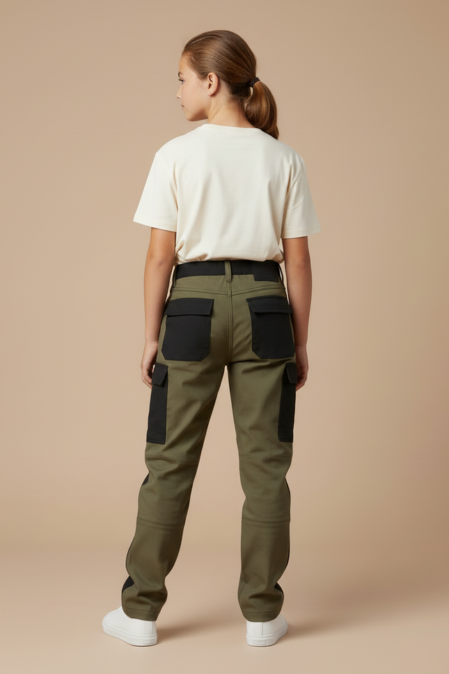 Pantalon Cargo Bicolore Vert Militaire Noir Enfant - Kaki Gabardine - vue 2