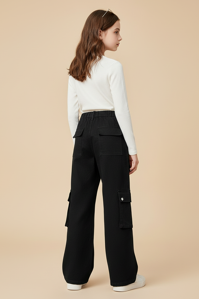 Pantalon Cargo Noir Ample Multipoches Enfant Fille - Toile - vue 2