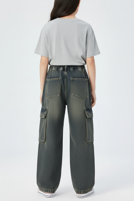 Pantalon Cargo Denim Ample Gris Décontracté Enfant - Jean - vue 2