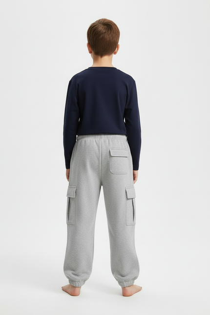 Pantalon Cargo Gris Molletonné Ample Multipoches Garçon - vue 2