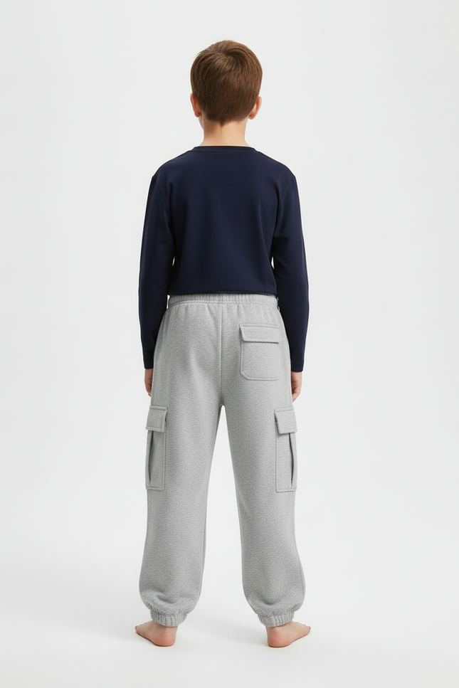 Pantalon Cargo Gris Molletonné Ample Multipoches Garçon - vue 2