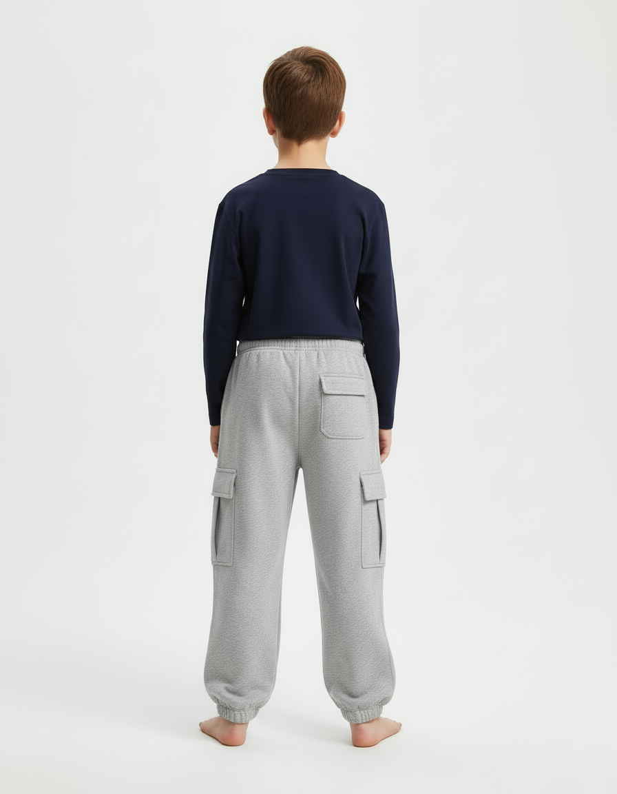 Pantalon Cargo Gris Molletonné Ample Multipoches Garçon - vue 2
