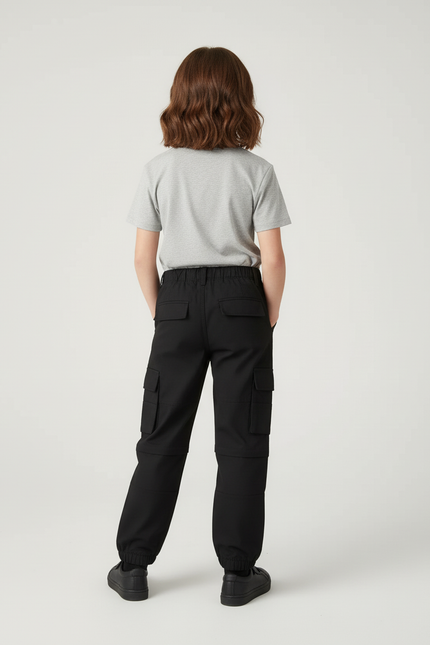 Pantalon Cargo Noir Décontracté Ample Enfant - Gabardine - vue 2