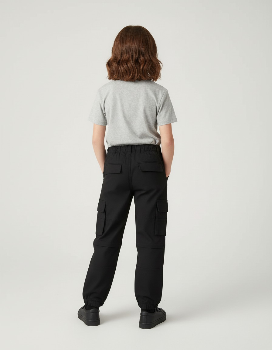 Pantalon Cargo Noir Décontracté Ample Enfant - Gabardine - vue 2