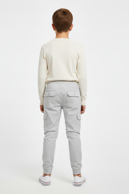 Pantalon Cargo Gris Clair Cordon Élastique Garçon - Toile - vue 2