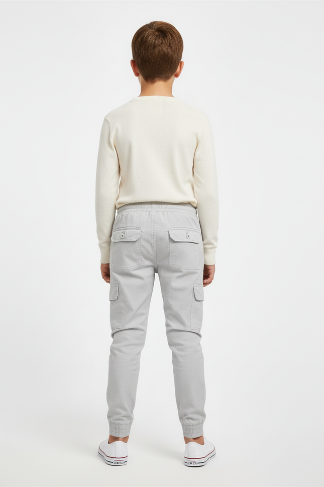 Pantalon Cargo Gris Clair Cordon Élastique Garçon - Toile - vue 2