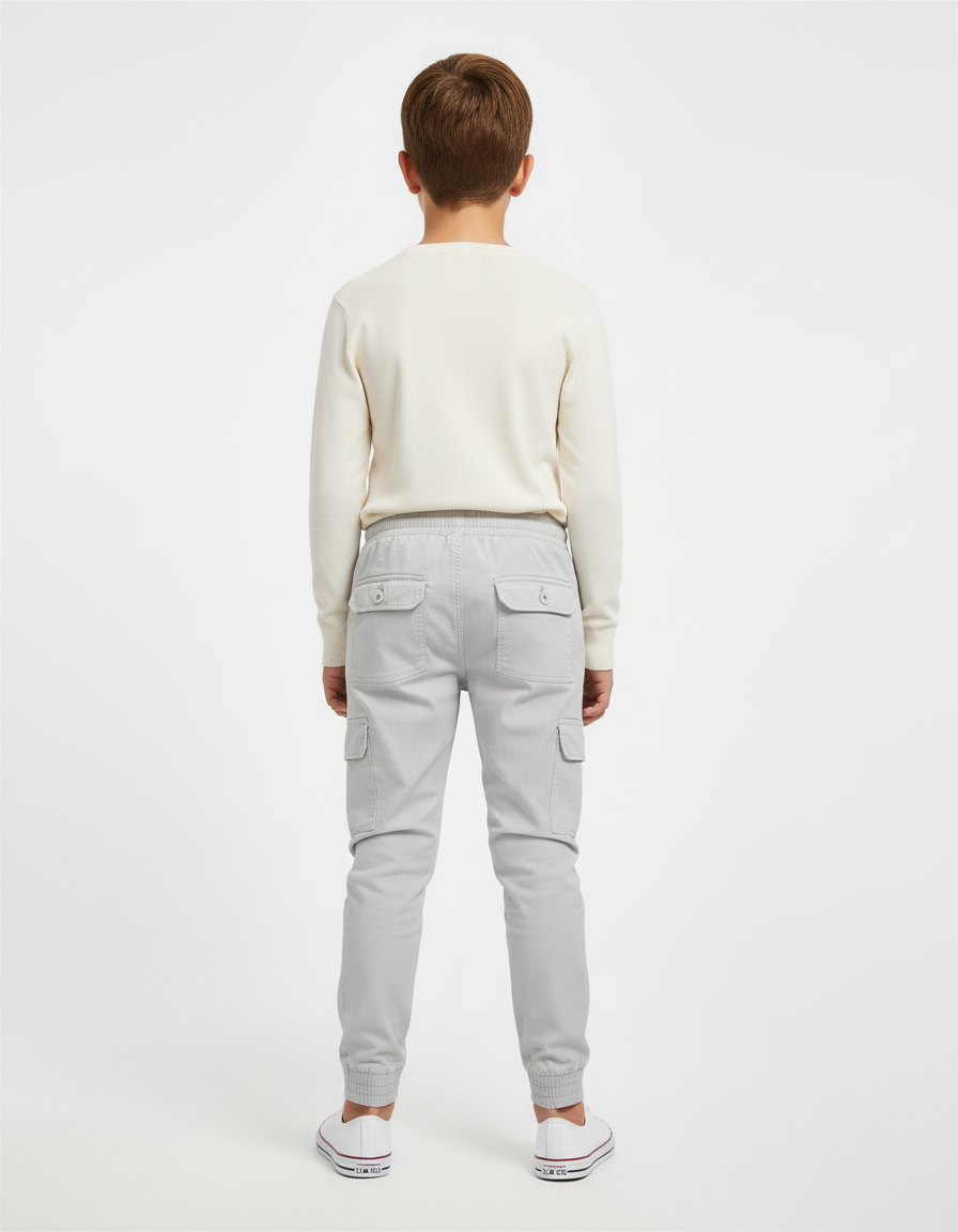 Pantalon Cargo Gris Clair Cordon Élastique Garçon - Toile - vue 2