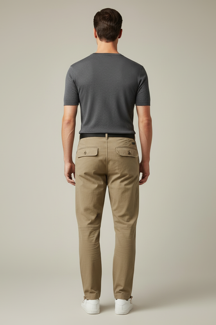 Pantalon Cargo Kaki Droit Multipoches Décontracté Ceinturé - Toile - vue 2