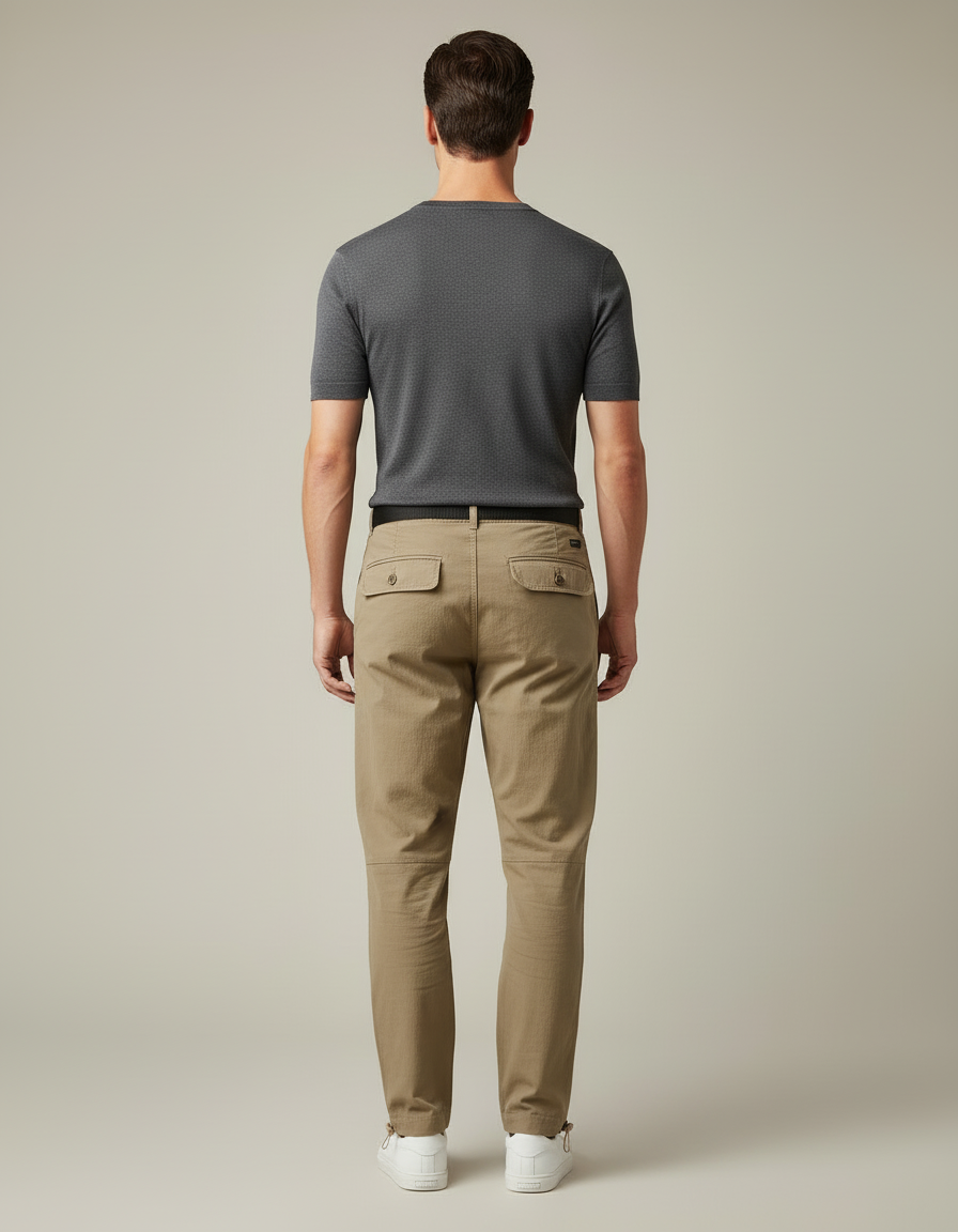 Pantalon Cargo Kaki Droit Multipoches Décontracté Ceinturé - Toile - vue 2