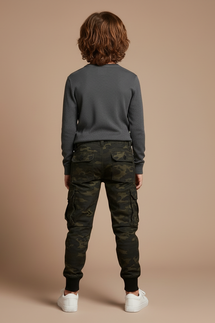 Pantalon Cargo Camouflage Enfant Multipoches Coton - Kaki - vue 2