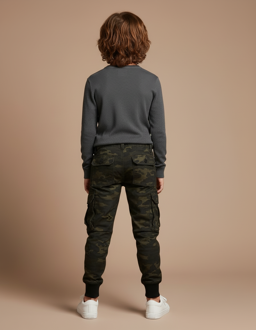 Pantalon Cargo Camouflage Enfant Multipoches Coton - Kaki - vue 2