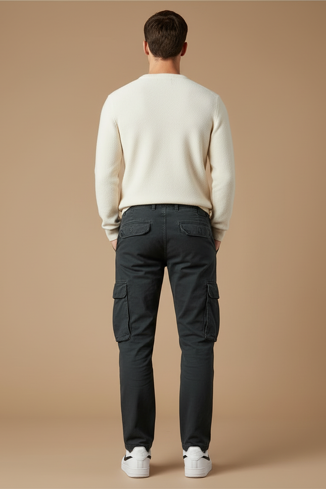 Pantalon Cargo Gris Foncé Coton Multipoches Décontracté - vue 2