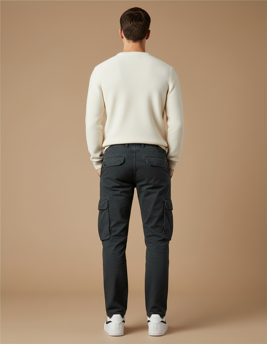 Pantalon Cargo Gris Foncé Coton Multipoches Décontracté - vue 2
