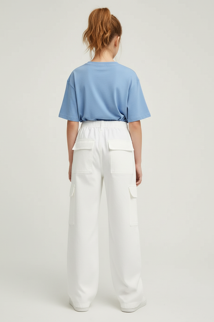 Pantalon Cargo Blanc Ample Multipoches Décontracté Fille - Toile - vue 2
