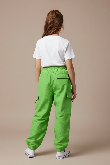 Pantalon Cargo Vert Vif Ample Multipoches Enfant - Polyester - vue 2