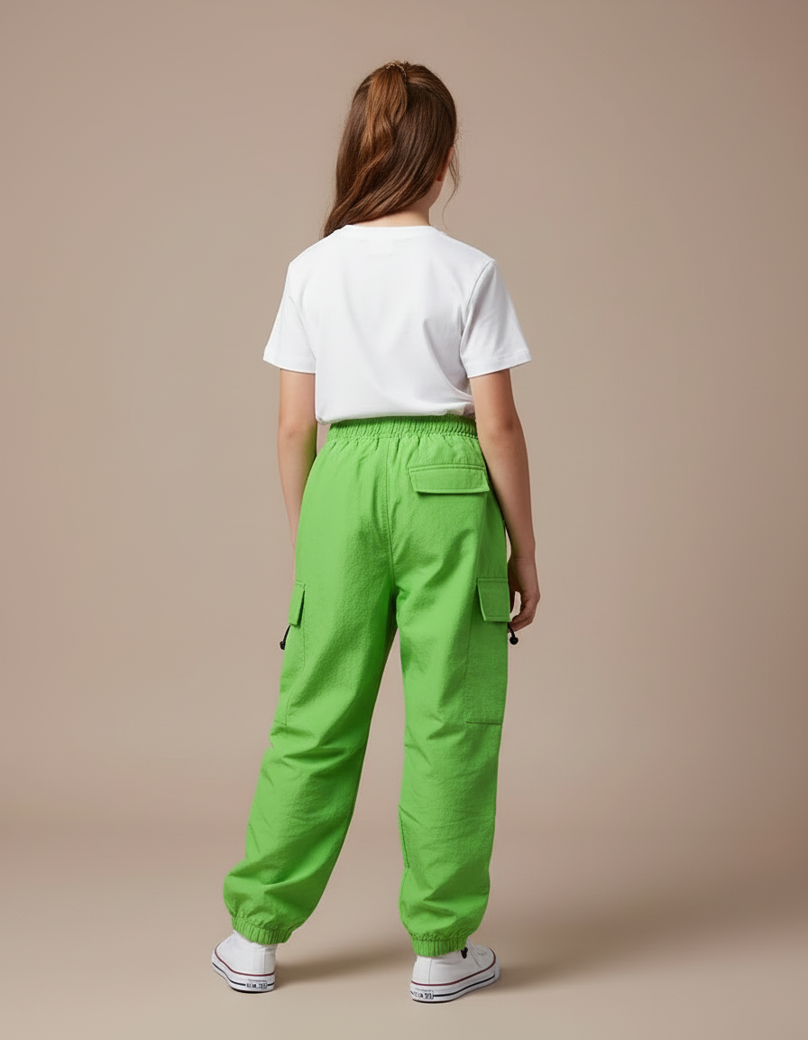 Pantalon Cargo Vert Vif Ample Multipoches Enfant - Polyester - vue 2