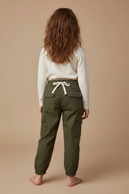 Pantalon Cargo Kaki Ample Poches Cordon Enfant - Toile - vue 2