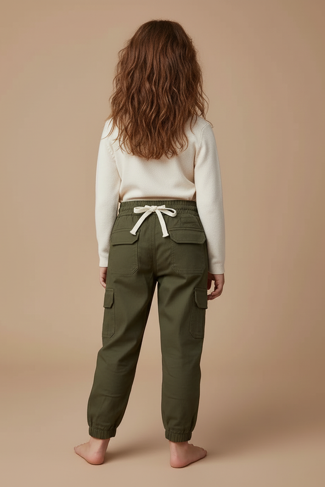Pantalon Cargo Kaki Ample Poches Cordon Enfant - Toile - vue 2